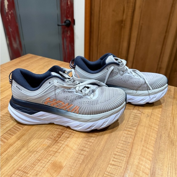 Hoka Gray and Navy Running Shoes with Orange Detail - Picture 1 of 7